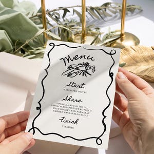 Menú de langosta dibujado a mano, menú editable, imprimible, papelería de menú de boda, descarga digital 120 x 180 mm, menú de papelería para eventos, menú de comida