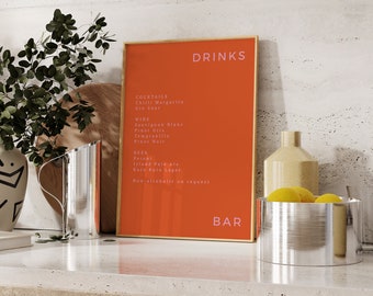 Fun, Bright Bar, Drink, Cocktail Menu, Editable, Printable menu template - Wedding or event Signage, Digital download - A4