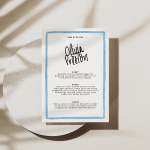 Watercolour modern editable, Customisable, Printable menu - Wedding menu template, Digital download 5X7, event stationery menu, food menu