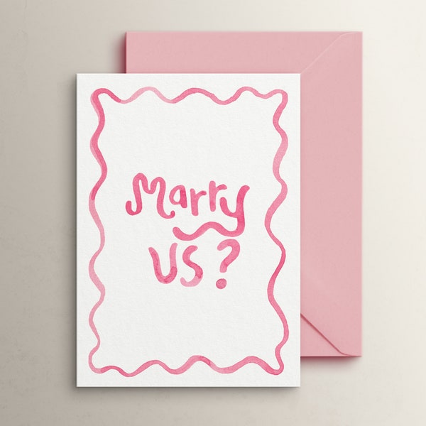 Aquarelle rose Squiggle Be My Celebrant / Marry Us Card - Digital, modifiable, téléchargeable, imprimable 5X7, modèle de papeterie de mariage
