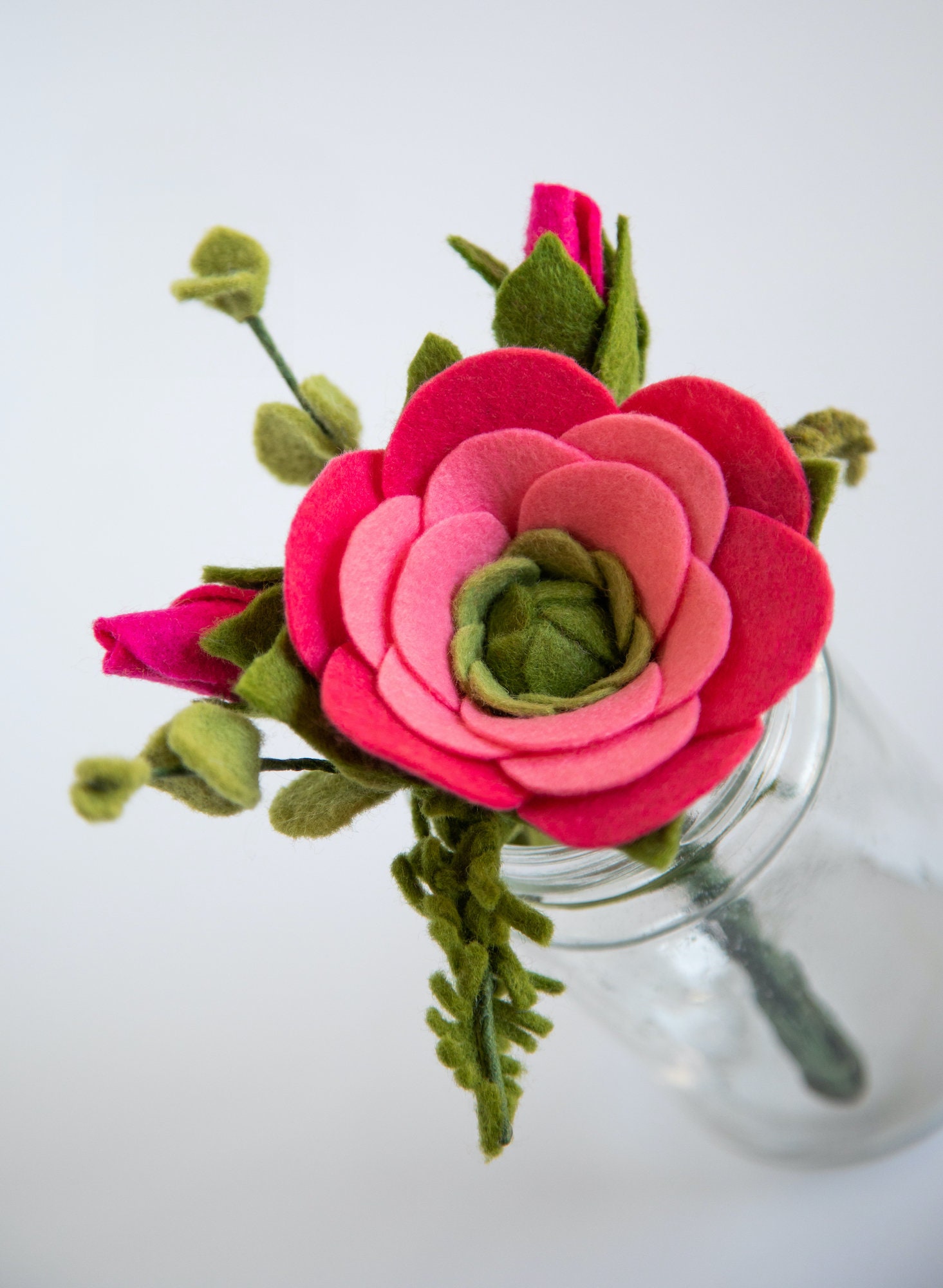 Handmade pink felt flower posy one main flower with added Etsy