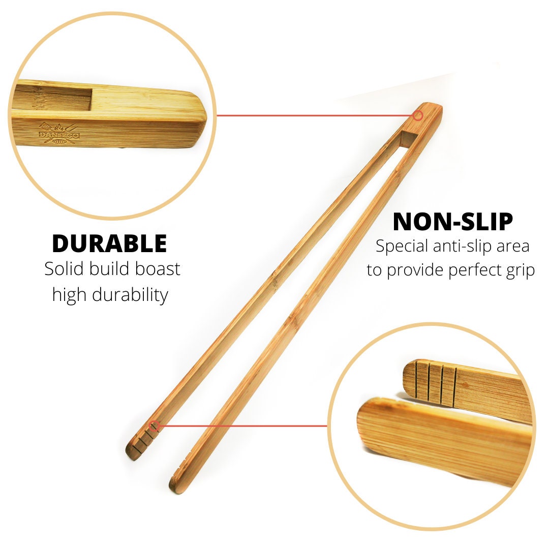 Dan&Co 45cm Long Bamboo Kitchen Tongs Premium Wooden Food Etsy