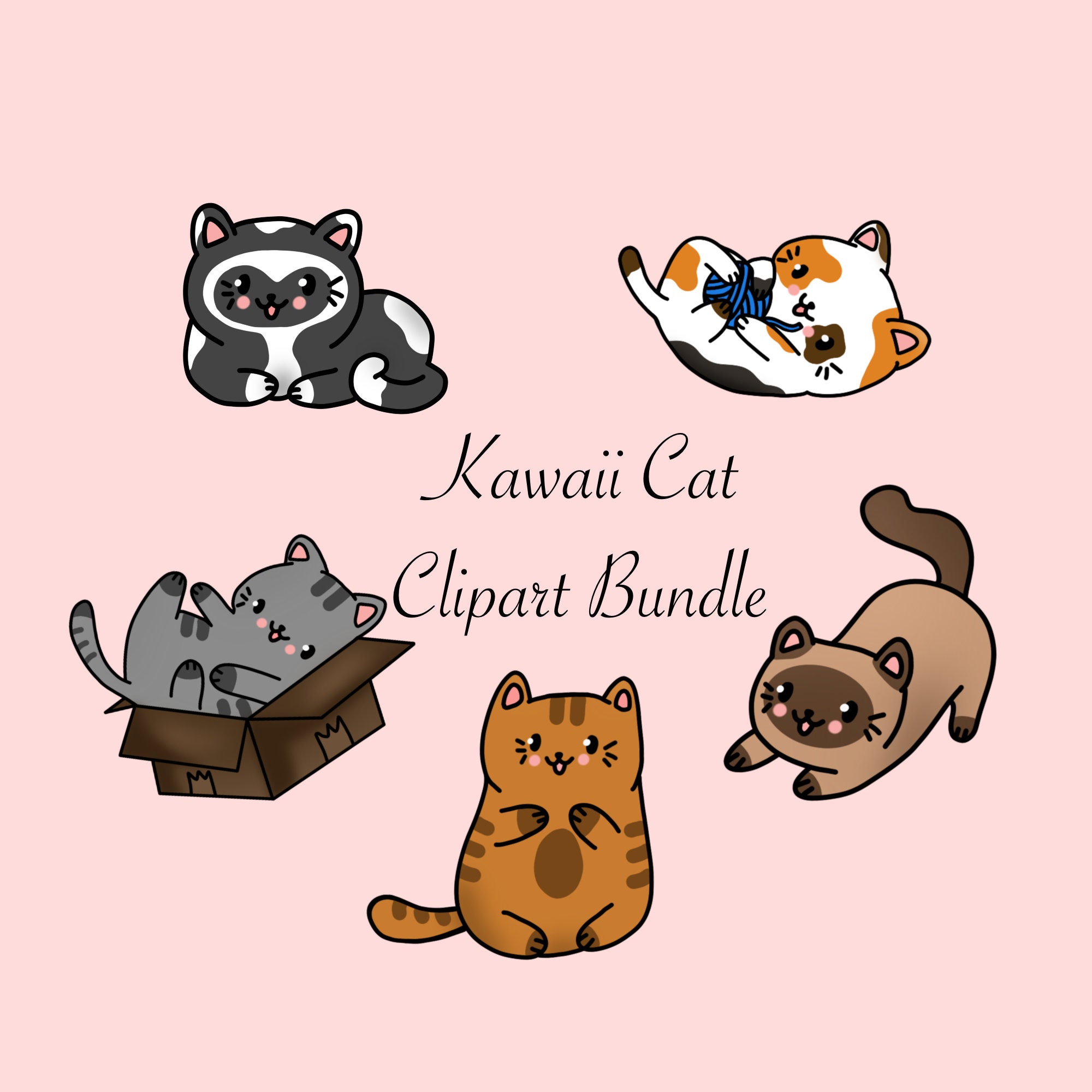 Cute Kawaii Cat Clip Art Bundle of 5 PNG Sublimation Digital - Etsy UK