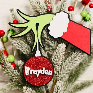 Grinch Hand Ornament, Personalized Christmas ornament, The Grinch Xmas Decor, The Grinch ornament, personalized grinch hand ornament, 2022