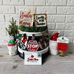 Santa&#39;s Milk and Cookies Christmas Tiered Tray, Christmas Signs, Tiered Tray Decor, Winter Tiered Tray, Santa Tier Tray, Reindeer tier tray
