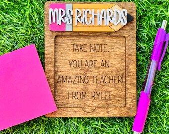 Teacher Sticky Note Holder, Personalized Teacher Gift, Christmas gift for teacher, gift from student, teacher christmas gift 2024