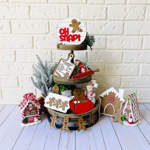 Gingerbread Tiered Tray Decor, 8 Piece Set, Christmas Signs