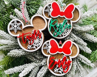 Personalized Mickey Ornament, mouse stocking tag, Personalized Christmas ornament, Mickey christmas ornament, family christmas ornament