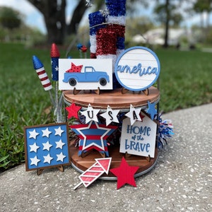 4th of July tiered tray set, July 4th tier tray, 4th of July decorative Tray, USA, 4th of July Decor, patriotic decor, America tier tray