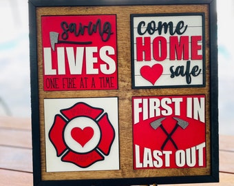 Fireman Tier Tray Decor, Come Home Safe Sign, Firefighter Gift
