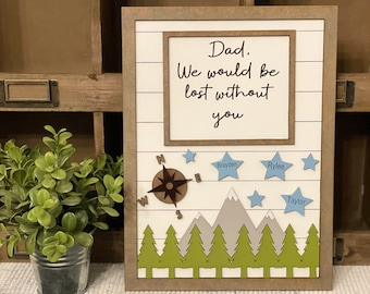 Personalized Dad Sign, Kids Names Gift, Hand Painted 3D Wood Sign