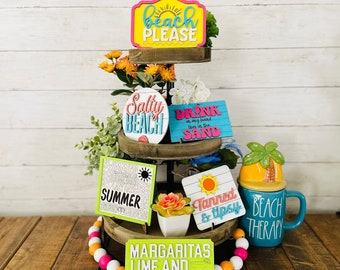 Summer Tier Tray Set, Summer Decorative Tray, Beach Tier Tray, Margarita tier tray, beach please tier tray, summer decorations, Summertime