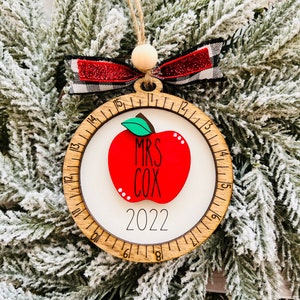 Personalized Teacher Apple Ornament, Teacher Appreciation, Teacher Gift, Teacher Christmas Ornament, Christmas Gift for teacher, xmas
