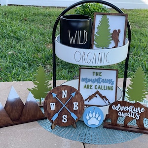 mountains are calling tiered tray set, mountain rustic decor, mountain tier tray, mountain decor, tier tray set