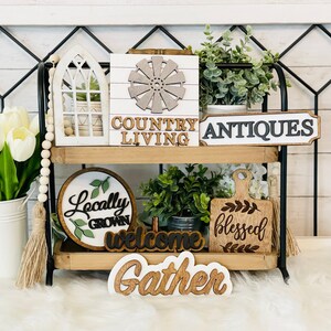Rustic Country Living Tier Tray Decor Set, Farmhouse Wooden Mini Signs