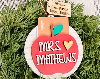 Personalized Teacher Christmas Ornament, Gift Card Holder