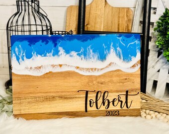 Ocean Wave Cutting Board, Personalized Charcuterie Board, Realtor Gift