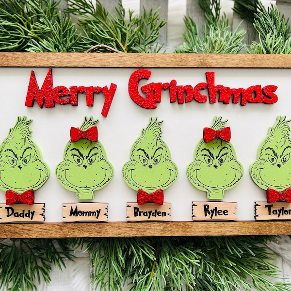 Merry Grinchmas Family sign, Grinch Family Sign, Grinch Themed Tiered Tray, 3D Sign, Christmas Tier Tray Decor, The Grinch Decor, The Grinch