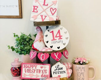 Valentine's Day Tiered Tray Decor, 3D Mini Signs Set