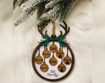 Deer Head Personalized Family Ornament, 1-10 names, Christmas Ornament, Christmas decor, 2021, personalized tree ornament