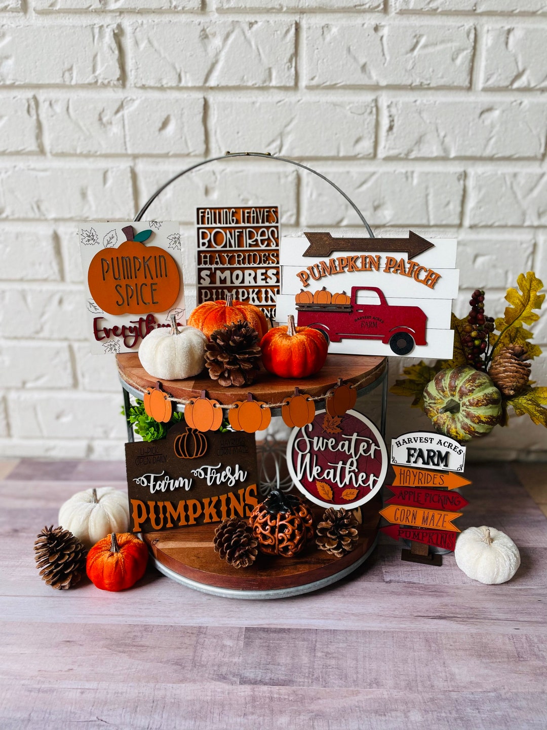 Hand Painted Fall Tiered Tray Decor Set, Pumpkin Spice - Etsy