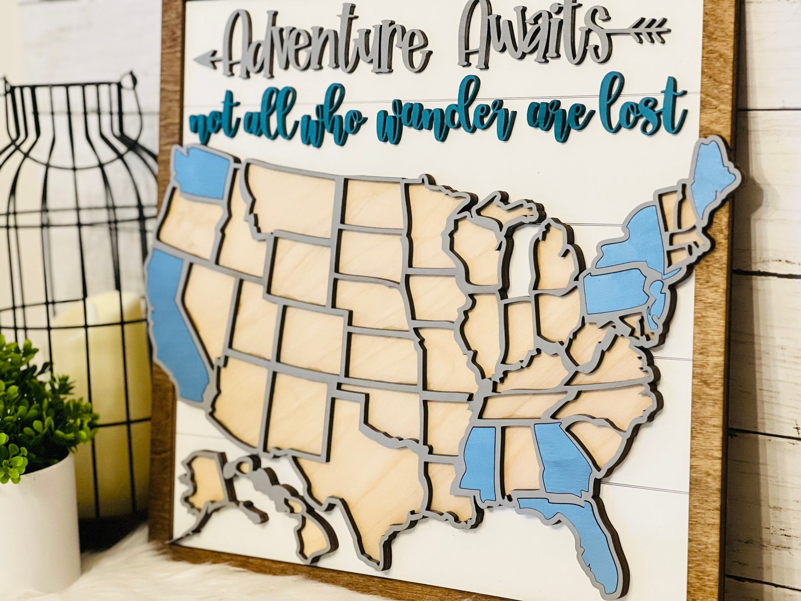 Travel Map Sign Adventure Awaits 3D Travel Map Sign, Travel State Map Sign Calendar, RV ...