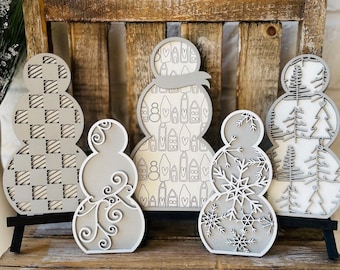 Patterned Snowmen Decor, 5 Piece Winter Tier Tray Decorations