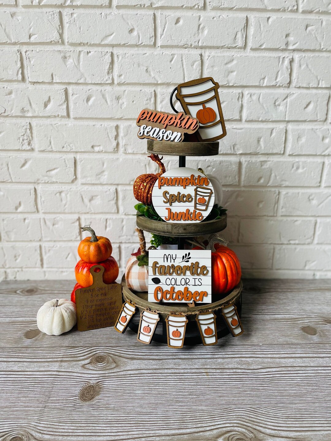 Pumpkin Spice Tiered Tray Set, Fall Farmhouse Decor - Etsy