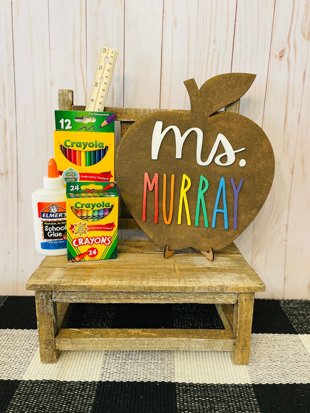 Personalized Apple Teacher Name Sign, MDF Desk Decor - Etsy