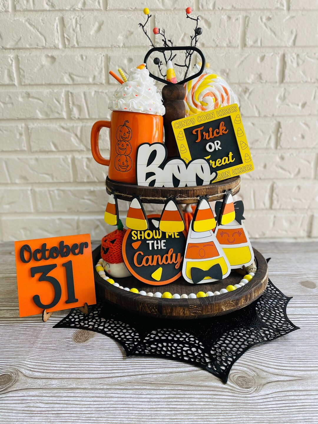 Candy Corn Halloween Tiered Tray Set, Fall Decor - Etsy