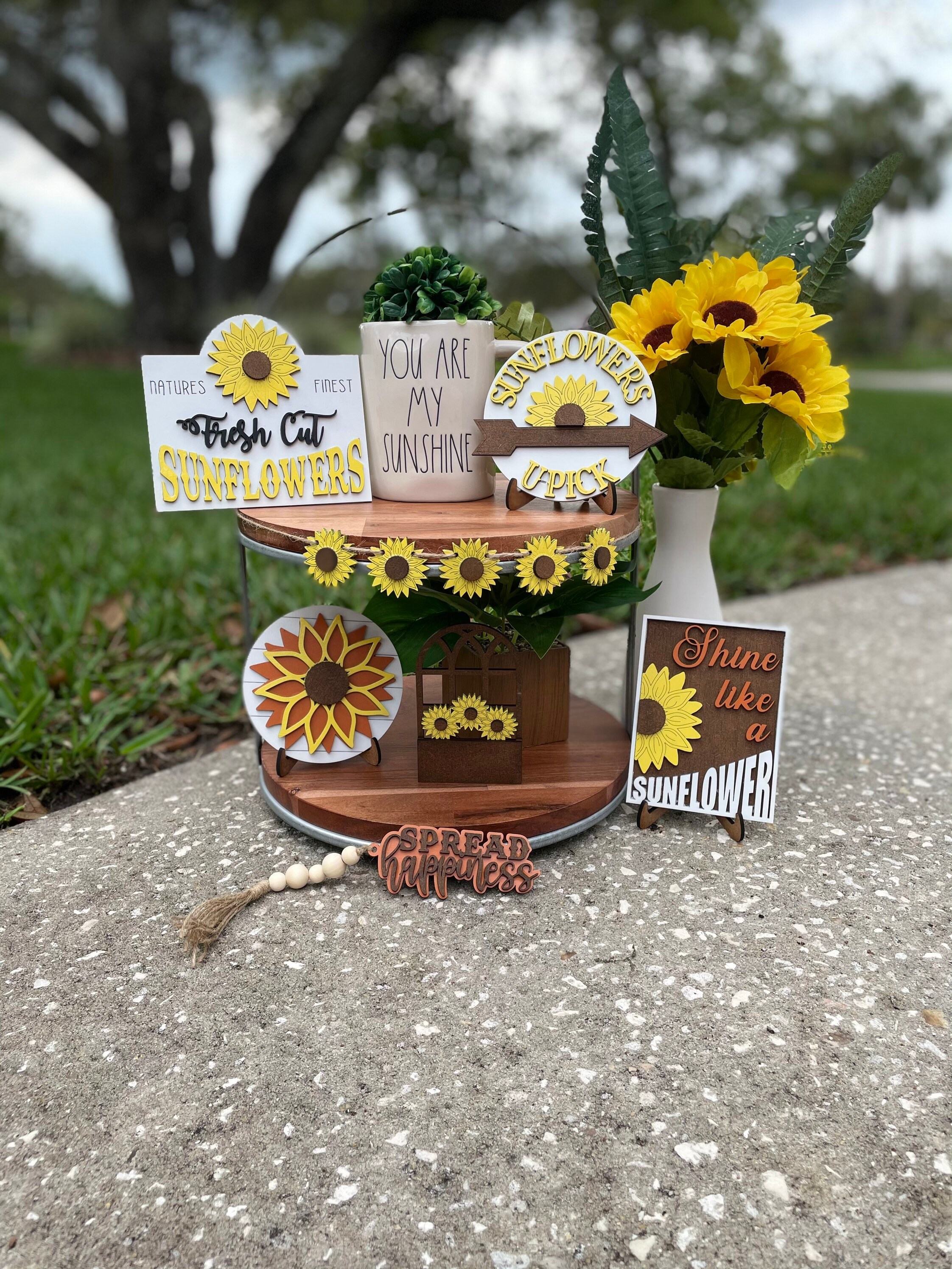 Sunflower Tiered Tray Decor Set, Summer Shelf Decoration - Etsy