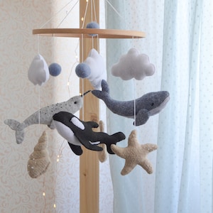 Ocean nursery mobile , Nautical mobile, Sea baby mobile with ocean creatures felt  , Coastal baby mobile , hanging crib mobile