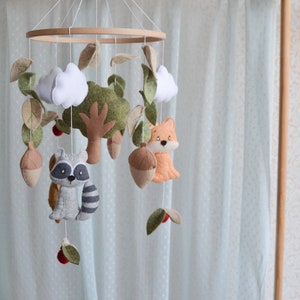 Woodland nursery mobile for crib, Fox baby mobile , Forest felt mobile , hanging baby mobile girl ,  natural handmade mobile , newborn gift