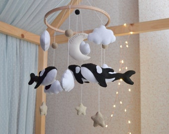 Killer Whale baby mobile, Nautical Nursery Mobile, Orca Baby mobile, Under the sea baby mobile, Ocean nursery baby mobile , Baby Shower Gift