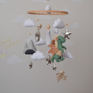 Dragon baby mobile nursery Felt baby mobile boy  Fantasy Nursery Decor green dragon nursery hanging crib mobile newborn baby shower gift