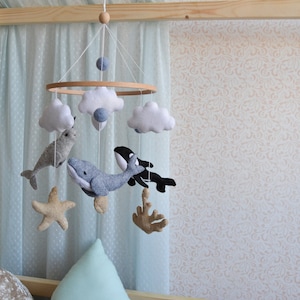 Ocean mobile for nursery, Sea hanging mobile , Under the sea mobile, blue whale , narwhal , orca mobile , crib mobile, baby  shower gift