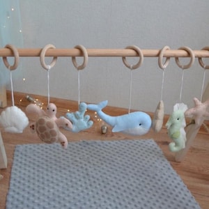 Sea baby play gym toys with felt hanging whale, turtle, shells toy,  Nautical set for nursery
