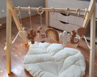 Wooden Baby Play Gym with Llama and Cactus , Neutral Boho Style Nursery Decor