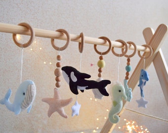 Baby Play Gym Toys, Whale nursery accessory, Montessori toys, Ocean baby  play gym toys, hanging felt toys, whale gym toy, Wood Baby Play Gym