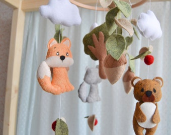 Woodland baby mobile, Fox mobile, Nursery mobile woodland, neutral baby mobile, Forest baby  mobile , Gift for future mother, hanging mobile