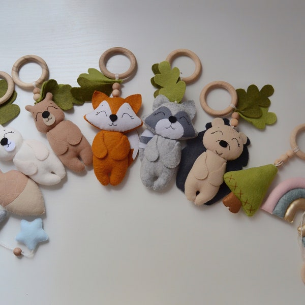 Woodland baby play gym toys, baby gym forest , Baby gym toys , Woodland felt toys , baby gym hanging toys, Forest animals activity gym toys