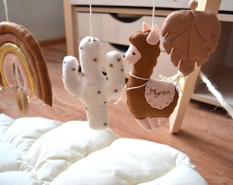 Felt Llama Hanging Toy for Baby Play Gym, Neutral Beige Baby Gift, Montessori Infant Gym , Boho nursery decor