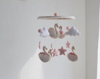 Móvil personalizado para bebé niña - Móvil de cisne para cuna, móvil de cuna de bebé princesa