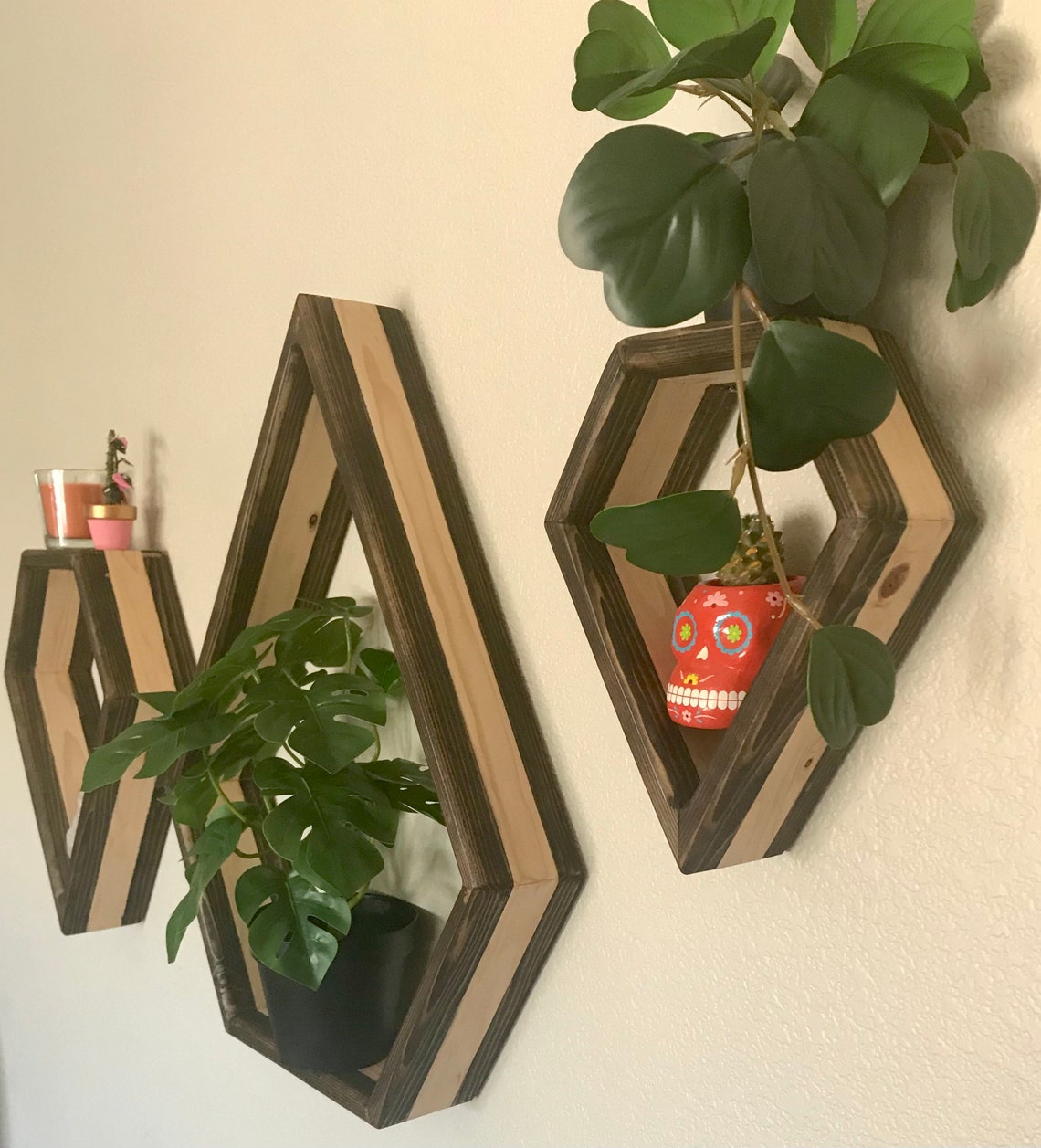 Moderne natürliche Holz geometrische schwimmende Shelve | Etsy