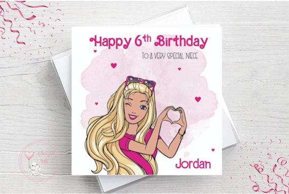 Personalised Barbie Inspired Birthday Card Any Age Daughter Niece Granddaughter Sister Auntie Mum Friend. Dark or Light Skin Tones Etsy