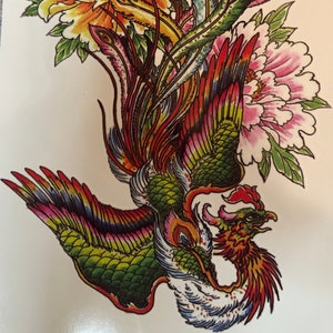 Large Phoenix Colorful Temporary Tattoo | Click For More Details | Realistic | Chinese Dragon | Animal Tattoo | Floral | Crafting Supply