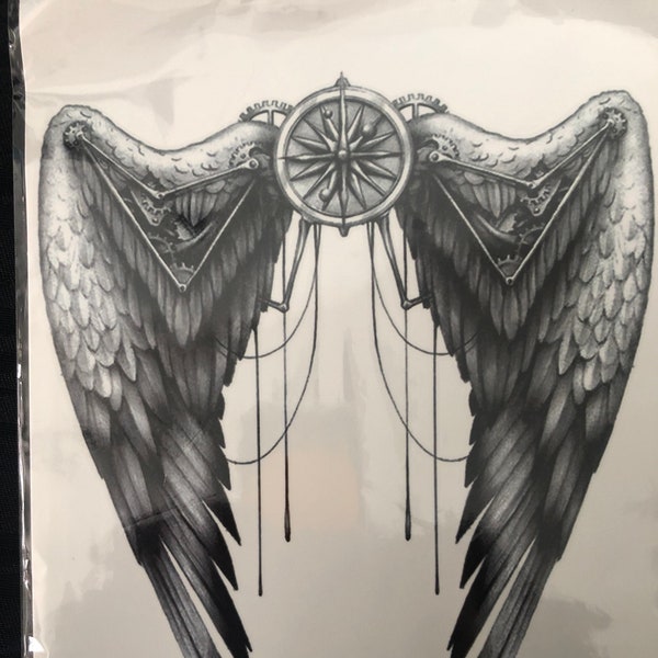 Large Black Temporary Tattoo | Realistic | Angel | Angel wings | Henna Designcrafting and tumbler designs
