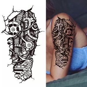 Large Black Engine Temporary Tattoo | Realistic | Motor| Broke Open Engine | Crafting Supply