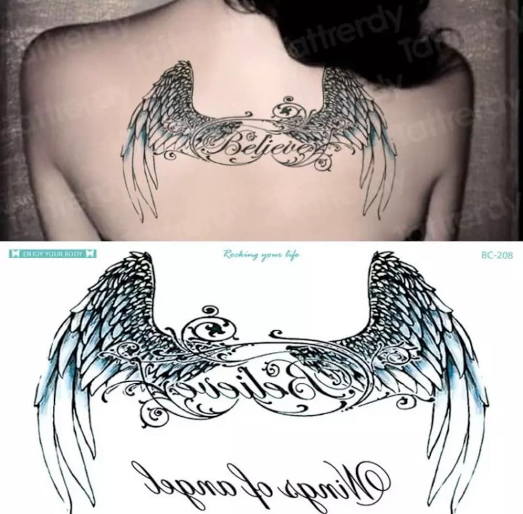Blue Angel Wing Chest Temporary Tattoo Realistic Believe photo