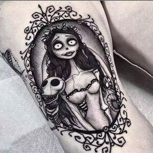 Tattoo uploaded by Kira Pelton  Another beautiful portrait of Jack and  Sally nightmarebeforechristmas TimBurton jackandsally blackwork   Tattoodo